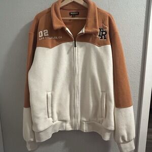 True Religion - Orange &‎ Cream Western Varsity Zip-Up Fleece Jacket - Size XL